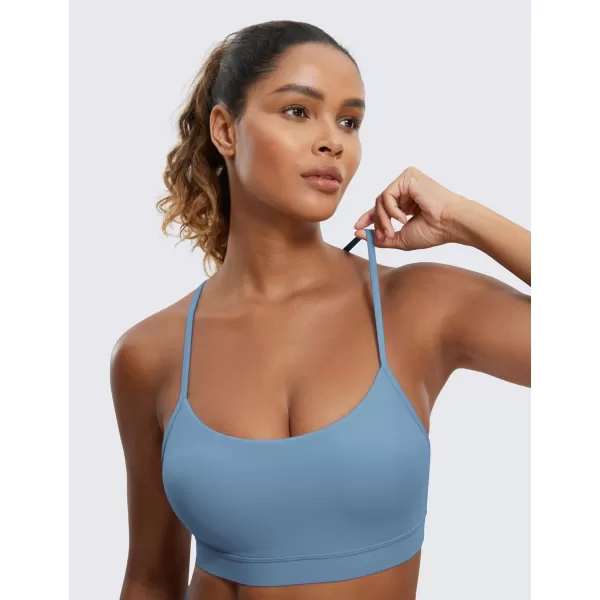 CRZ YOGA Butterluxe Womens Y Back Sports Bra  Padded Racerback Low Impact Spaghetti Thin Strap Workout Yoga BraUniverse Blue