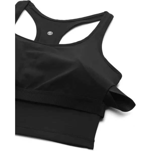 CRZ YOGA Butterluxe Womens YBack Racerback Longline Sports Bra  Padded Scoop Neck Workout Crop Tank Top with Built in BraBlack