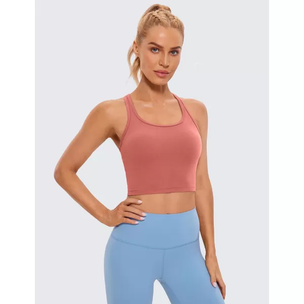 CRZ YOGA Butterluxe Womens YBack Racerback Longline Sports Bra  Padded Scoop Neck Workout Crop Tank Top with Built in BraBriar Rose