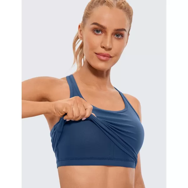 CRZ YOGA Butterluxe Womens YBack Racerback Longline Sports Bra  Padded Scoop Neck Workout Crop Tank Top with Built in BraFrench Navy