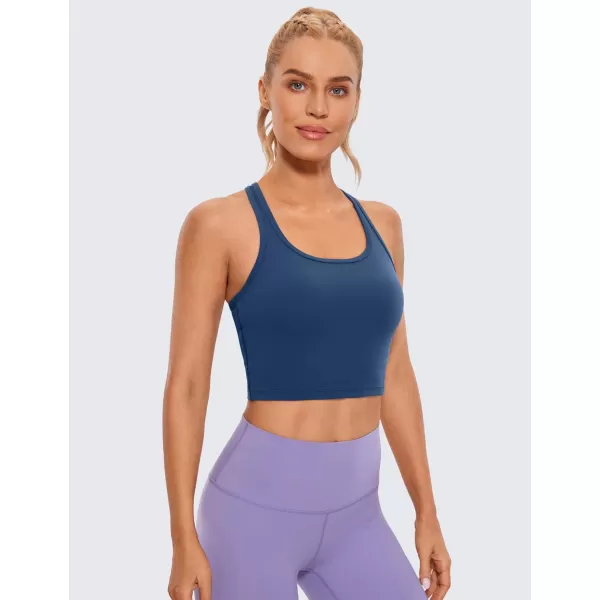 CRZ YOGA Butterluxe Womens YBack Racerback Longline Sports Bra  Padded Scoop Neck Workout Crop Tank Top with Built in BraFrench Navy