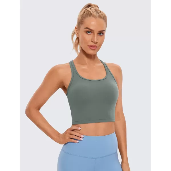 CRZ YOGA Butterluxe Womens YBack Racerback Longline Sports Bra  Padded Scoop Neck Workout Crop Tank Top with Built in BraGrey Sage