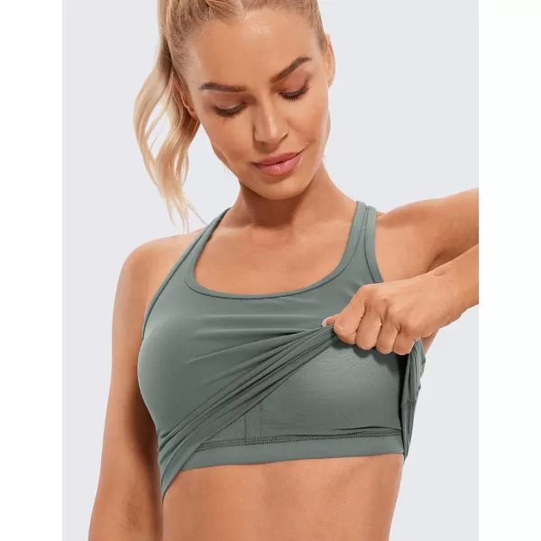 CRZ YOGA Butterluxe Womens YBack Racerback Longline Sports Bra  Padded Scoop Neck Workout Crop Tank Top with Built in BraGrey Sage