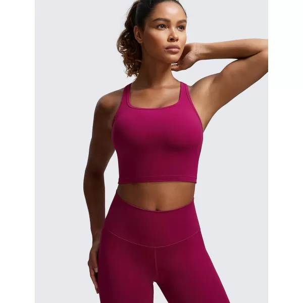 CRZ YOGA Butterluxe Womens YBack Racerback Longline Sports Bra  Padded Scoop Neck Workout Crop Tank Top with Built in BraMagenta Purple