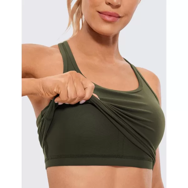 CRZ YOGA Butterluxe Womens YBack Racerback Longline Sports Bra  Padded Scoop Neck Workout Crop Tank Top with Built in BraOlive Green