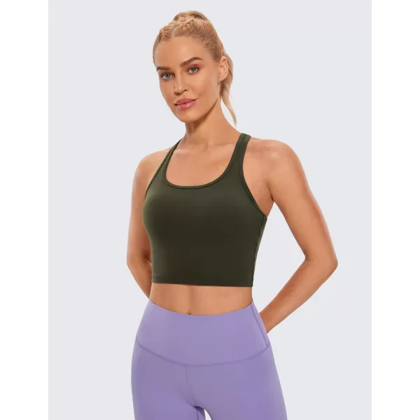 CRZ YOGA Butterluxe Womens YBack Racerback Longline Sports Bra  Padded Scoop Neck Workout Crop Tank Top with Built in BraOlive Green