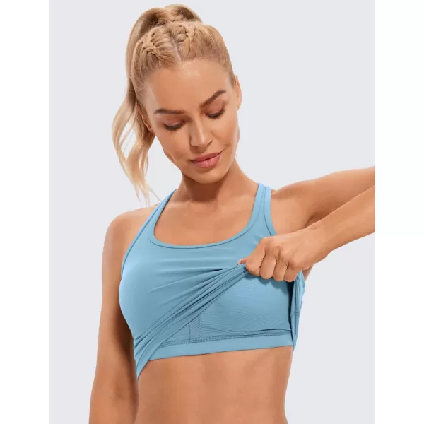 CRZ YOGA Butterluxe Womens YBack Racerback Longline Sports Bra  Padded Scoop Neck Workout Crop Tank Top with Built in BraPure Blue