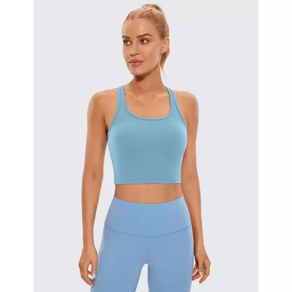 CRZ YOGA Butterluxe Womens YBack Racerback Longline Sports Bra  Padded Scoop Neck Workout Crop Tank Top with Built in BraPure Blue