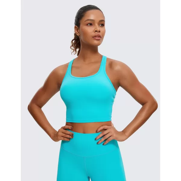 CRZ YOGA Butterluxe Womens YBack Racerback Longline Sports Bra  Padded Scoop Neck Workout Crop Tank Top with Built in BraSpectral Blue