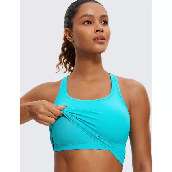 CRZ YOGA Butterluxe Womens YBack Racerback Longline Sports Bra  Padded Scoop Neck Workout Crop Tank Top with Built in BraSpectral Blue