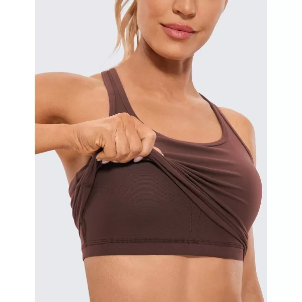 CRZ YOGA Butterluxe Womens YBack Racerback Longline Sports Bra  Padded Scoop Neck Workout Crop Tank Top with Built in BraTaupe