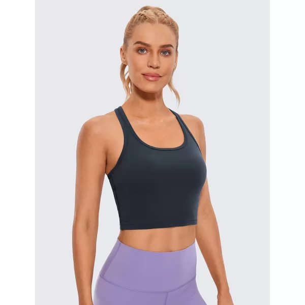 CRZ YOGA Butterluxe Womens YBack Racerback Longline Sports Bra  Padded Scoop Neck Workout Crop Tank Top with Built in BraTrue Navy