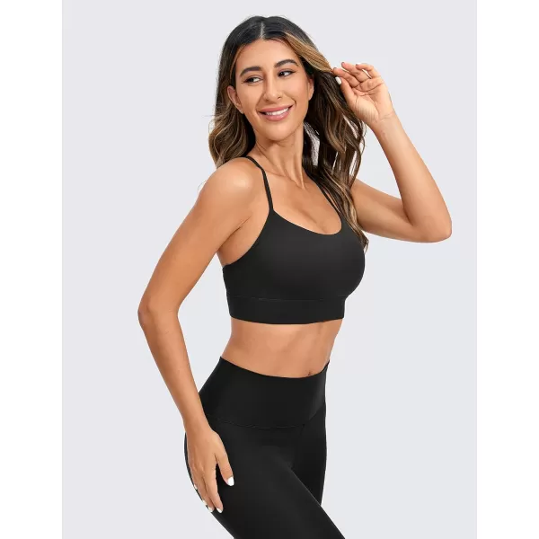 CRZ YOGA Butterluxe Womens YBack Racerback Sports Bra  Spaghetti Straps Wireless Scoop Neck Athletic Padded Yoga BraBlack