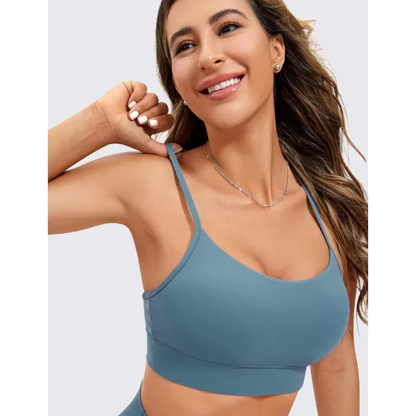 CRZ YOGA Butterluxe Womens YBack Racerback Sports Bra  Spaghetti Straps Wireless Scoop Neck Athletic Padded Yoga BraBlue Ashes