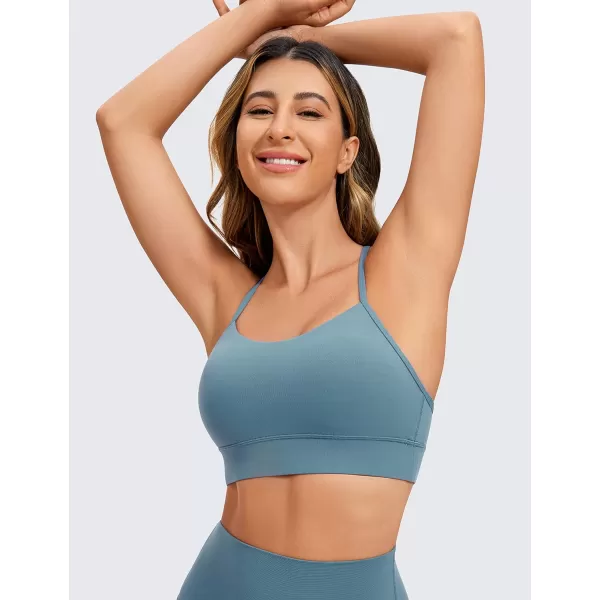 CRZ YOGA Butterluxe Womens YBack Racerback Sports Bra  Spaghetti Straps Wireless Scoop Neck Athletic Padded Yoga BraBlue Ashes