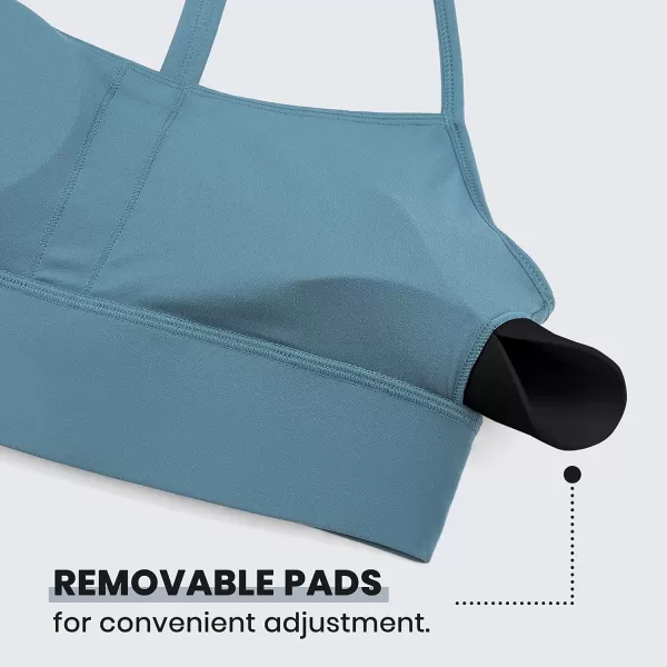 CRZ YOGA Butterluxe Womens YBack Racerback Sports Bra  Spaghetti Straps Wireless Scoop Neck Athletic Padded Yoga BraBlue Ashes