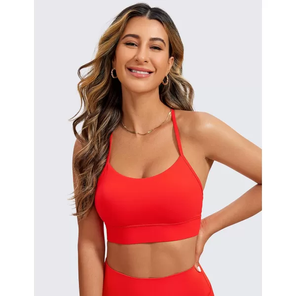 CRZ YOGA Butterluxe Womens YBack Racerback Sports Bra  Spaghetti Straps Wireless Scoop Neck Athletic Padded Yoga BraDark Red  Orangish