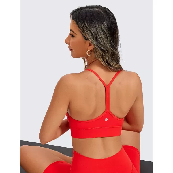 CRZ YOGA Butterluxe Womens YBack Racerback Sports Bra  Spaghetti Straps Wireless Scoop Neck Athletic Padded Yoga BraDark Red  Orangish