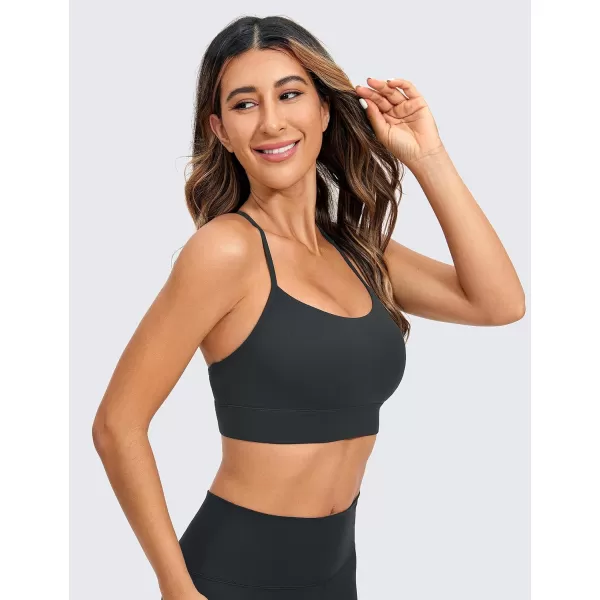 CRZ YOGA Butterluxe Womens YBack Racerback Sports Bra  Spaghetti Straps Wireless Scoop Neck Athletic Padded Yoga BraMelanite