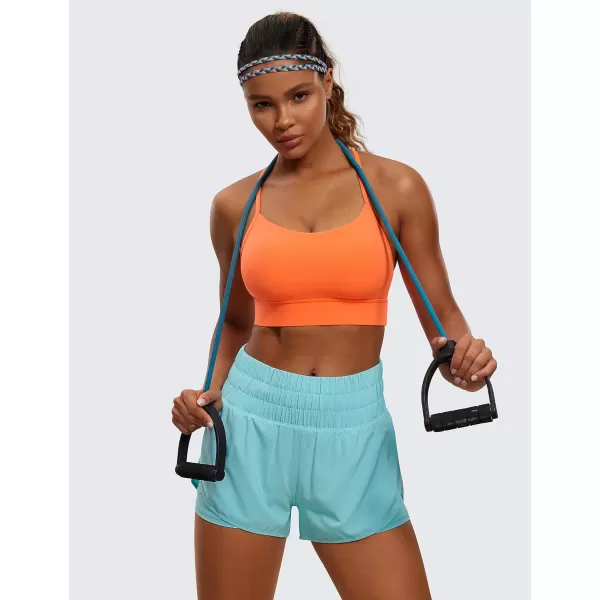 CRZ YOGA Butterluxe Womens YBack Racerback Sports Bra  Spaghetti Straps Wireless Scoop Neck Athletic Padded Yoga BraNeon Orange