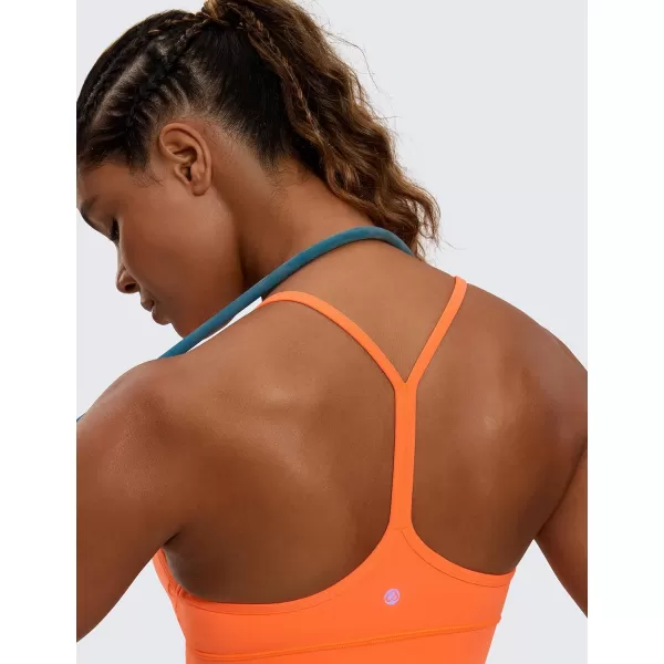 CRZ YOGA Butterluxe Womens YBack Racerback Sports Bra  Spaghetti Straps Wireless Scoop Neck Athletic Padded Yoga BraNeon Orange