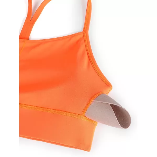 CRZ YOGA Butterluxe Womens YBack Racerback Sports Bra  Spaghetti Straps Wireless Scoop Neck Athletic Padded Yoga BraNeon Orange