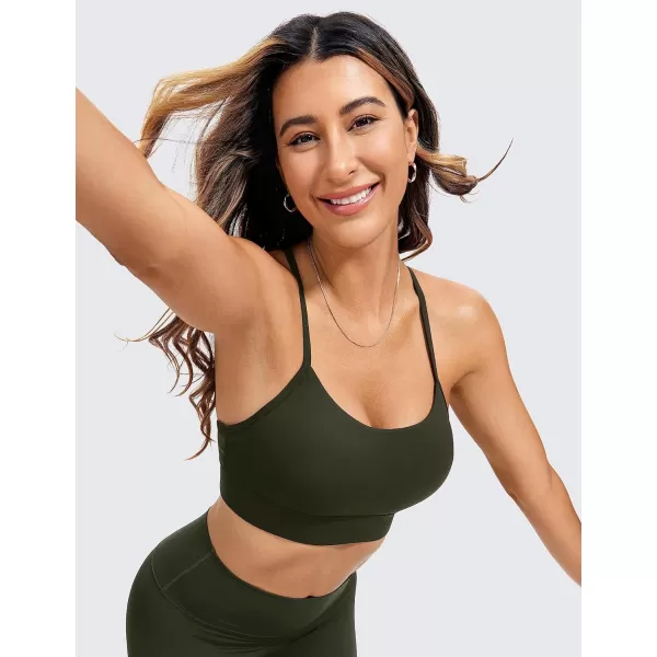 CRZ YOGA Butterluxe Womens YBack Racerback Sports Bra  Spaghetti Straps Wireless Scoop Neck Athletic Padded Yoga BraOlive Green