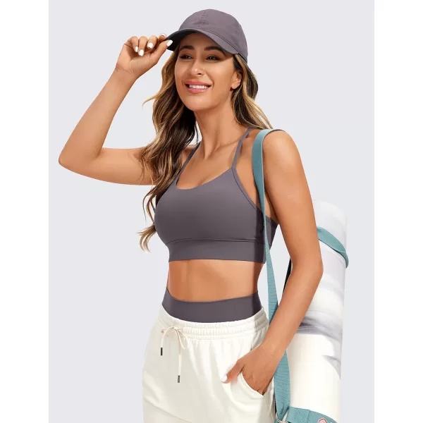 CRZ YOGA Butterluxe Womens YBack Racerback Sports Bra  Spaghetti Straps Wireless Scoop Neck Athletic Padded Yoga BraTornado Grey