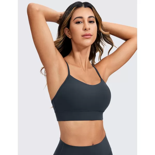 CRZ YOGA Butterluxe Womens YBack Racerback Sports Bra  Spaghetti Straps Wireless Scoop Neck Athletic Padded Yoga BraTrue Navy