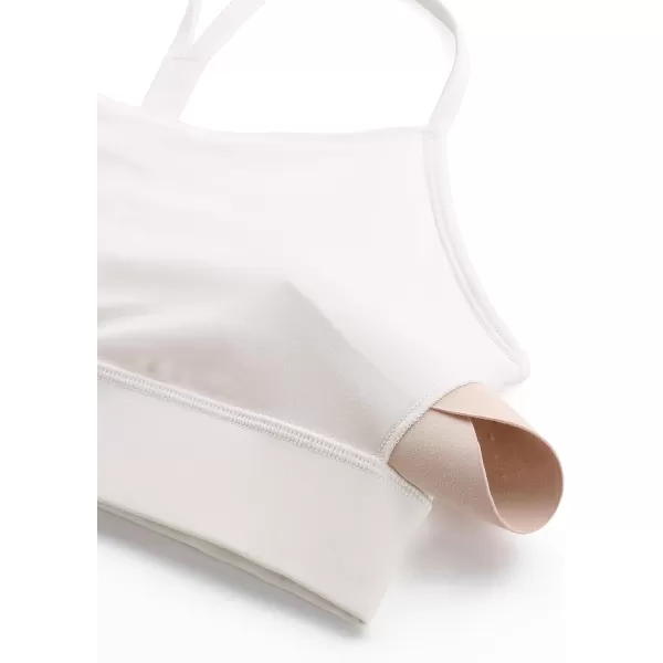 CRZ YOGA Butterluxe Womens YBack Racerback Sports Bra  Spaghetti Straps Wireless Scoop Neck Athletic Padded Yoga BraWhite Apricot