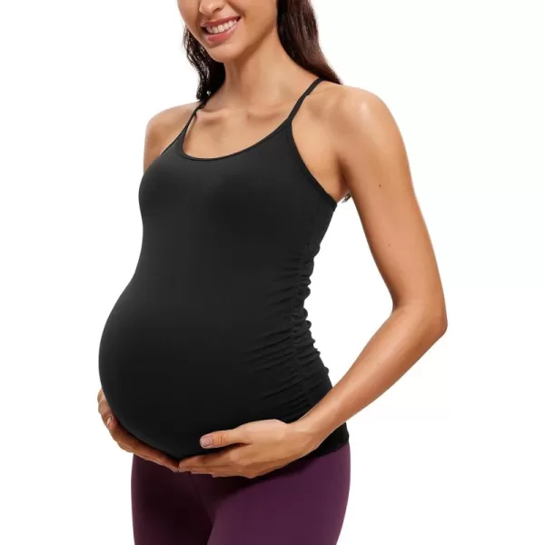 CRZ YOGA Butterluxe Y Back Maternity Tank Top for Women Ruched Pregnancy Basic Tops Sleeveless Athletic Yoga Shirts CamisoleBlack