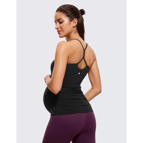 CRZ YOGA Butterluxe Y Back Maternity Tank Top for Women Ruched Pregnancy Basic Tops Sleeveless Athletic Yoga Shirts CamisoleBlack