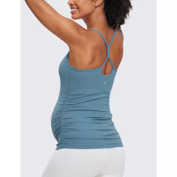 CRZ YOGA Butterluxe Y Back Maternity Tank Top for Women Ruched Pregnancy Basic Tops Sleeveless Athletic Yoga Shirts CamisoleBlue Ashes