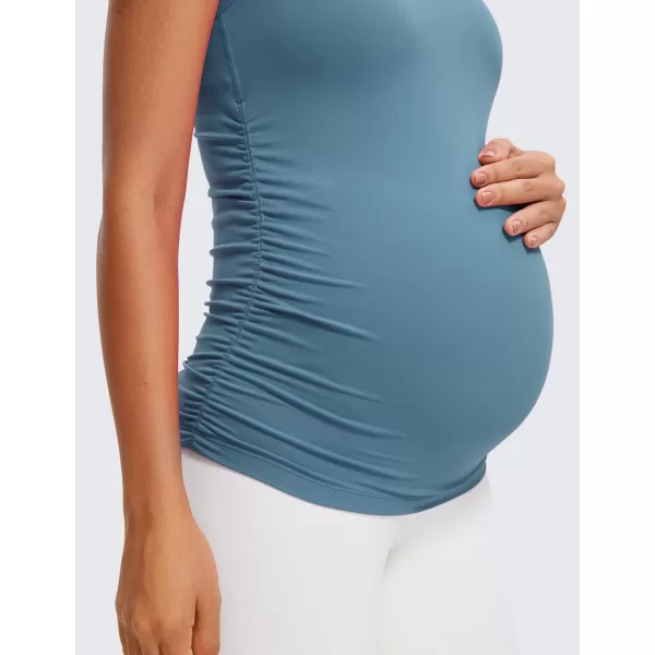 CRZ YOGA Butterluxe Y Back Maternity Tank Top for Women Ruched Pregnancy Basic Tops Sleeveless Athletic Yoga Shirts CamisoleBlue Ashes