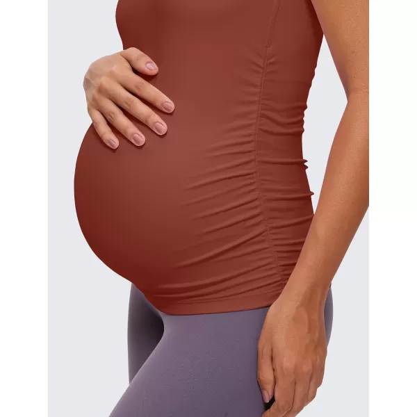 CRZ YOGA Butterluxe Y Back Maternity Tank Top for Women Ruched Pregnancy Basic Tops Sleeveless Athletic Yoga Shirts CamisoleJujube Brown