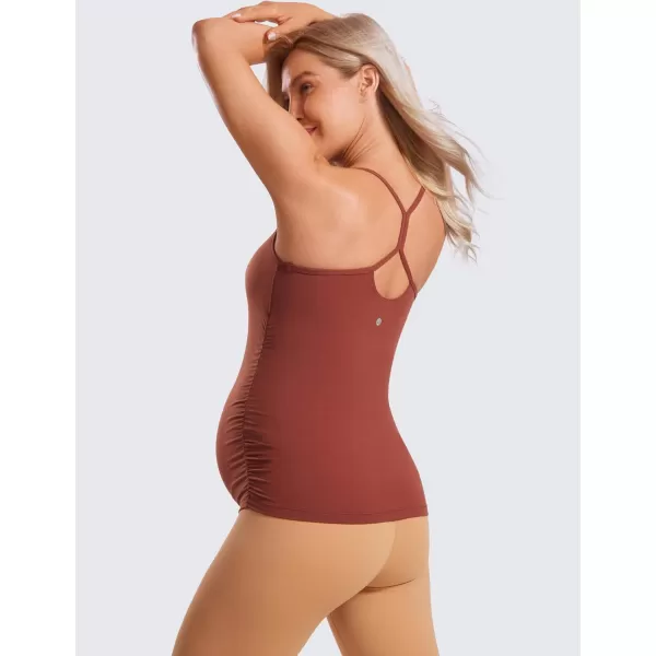 CRZ YOGA Butterluxe Y Back Maternity Tank Top for Women Ruched Pregnancy Basic Tops Sleeveless Athletic Yoga Shirts CamisoleJujube Brown