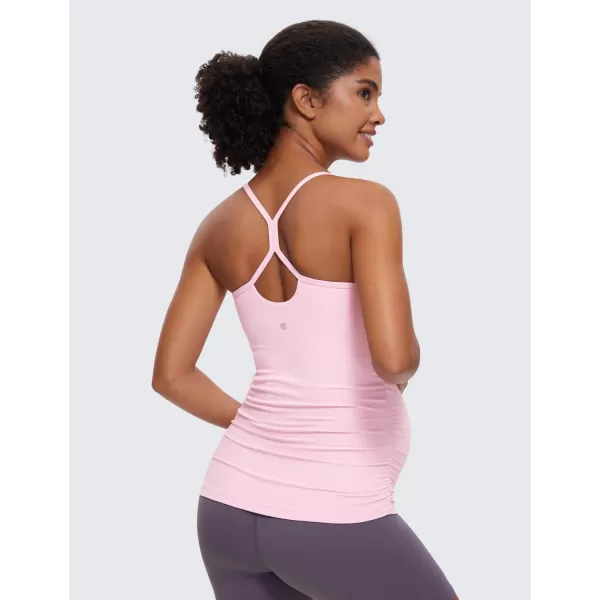 CRZ YOGA Butterluxe Y Back Maternity Tank Top for Women Ruched Pregnancy Basic Tops Sleeveless Athletic Yoga Shirts CamisolePink Peony