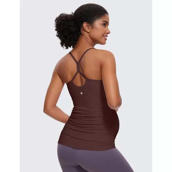 CRZ YOGA Butterluxe Y Back Maternity Tank Top for Women Ruched Pregnancy Basic Tops Sleeveless Athletic Yoga Shirts CamisoleTaupe