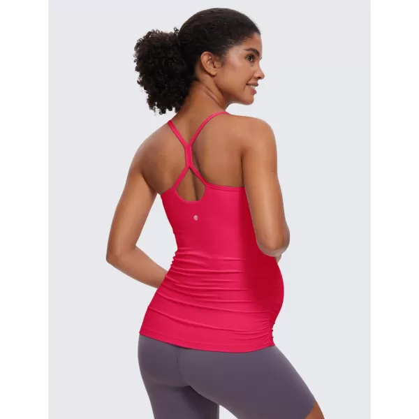 CRZ YOGA Butterluxe Y Back Maternity Tank Top for Women Ruched Pregnancy Basic Tops Sleeveless Athletic Yoga Shirts CamisoleViva Magenta