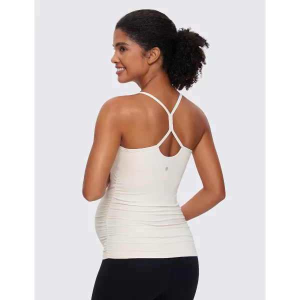 CRZ YOGA Butterluxe Y Back Maternity Tank Top for Women Ruched Pregnancy Basic Tops Sleeveless Athletic Yoga Shirts CamisoleWhite Apricot