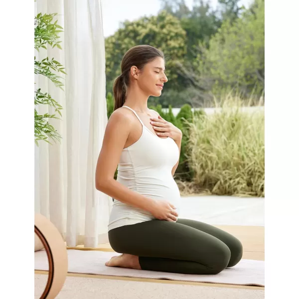 CRZ YOGA Butterluxe Y Back Maternity Tank Top for Women Ruched Pregnancy Basic Tops Sleeveless Athletic Yoga Shirts CamisoleWhite Apricot