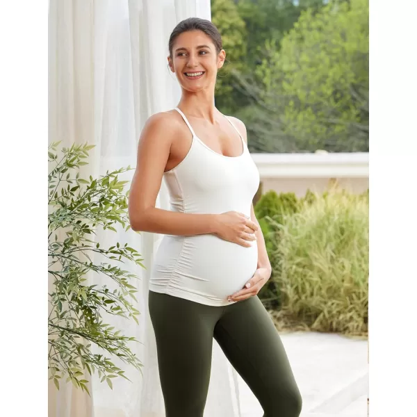 CRZ YOGA Butterluxe Y Back Maternity Tank Top for Women Ruched Pregnancy Basic Tops Sleeveless Athletic Yoga Shirts CamisoleWhite Apricot