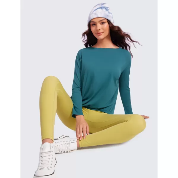 CRZ YOGA ButterluxeLight Long Sleeve Workout Tops for Women Loose Fit Athletic Yoga Shirts Casual Relaxed Fall ShirtBorealis Green