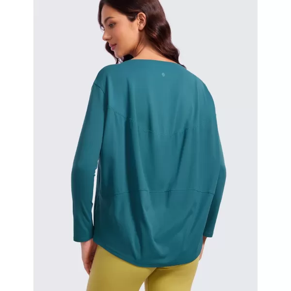 CRZ YOGA ButterluxeLight Long Sleeve Workout Tops for Women Loose Fit Athletic Yoga Shirts Casual Relaxed Fall ShirtBorealis Green