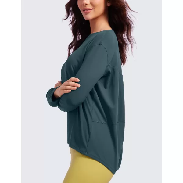 CRZ YOGA ButterluxeLight Long Sleeve Workout Tops for Women Loose Fit Athletic Yoga Shirts Casual Relaxed Fall ShirtForest Dark Green