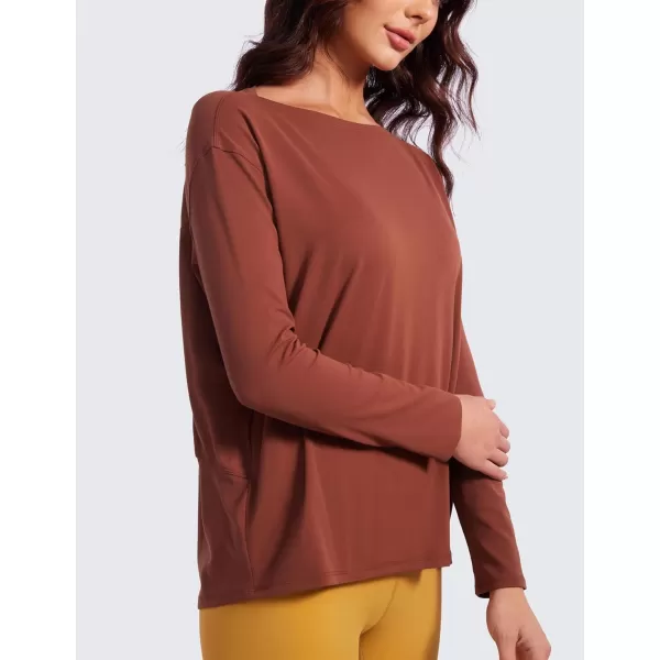 CRZ YOGA ButterluxeLight Long Sleeve Workout Tops for Women Loose Fit Athletic Yoga Shirts Casual Relaxed Fall ShirtJujube Brown