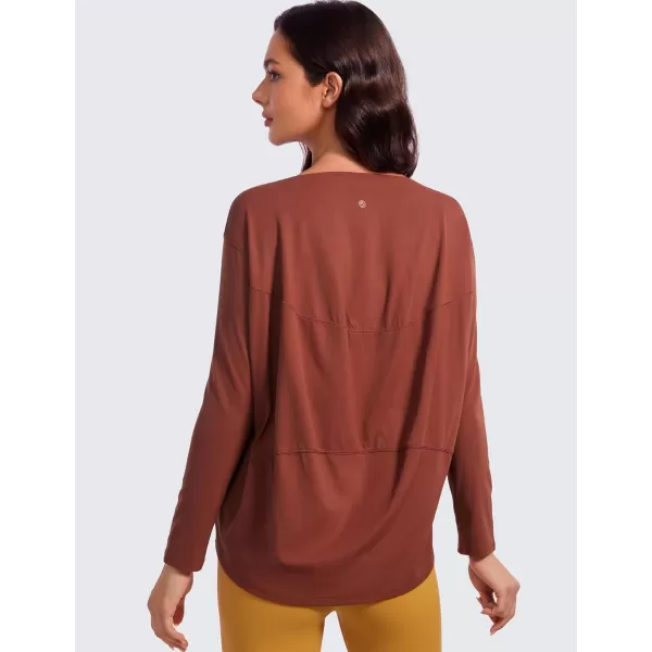 CRZ YOGA ButterluxeLight Long Sleeve Workout Tops for Women Loose Fit Athletic Yoga Shirts Casual Relaxed Fall ShirtJujube Brown