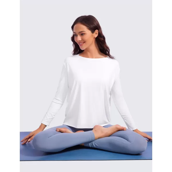 CRZ YOGA ButterluxeLight Long Sleeve Workout Tops for Women Loose Fit Athletic Yoga Shirts Casual Relaxed Fall ShirtWhite