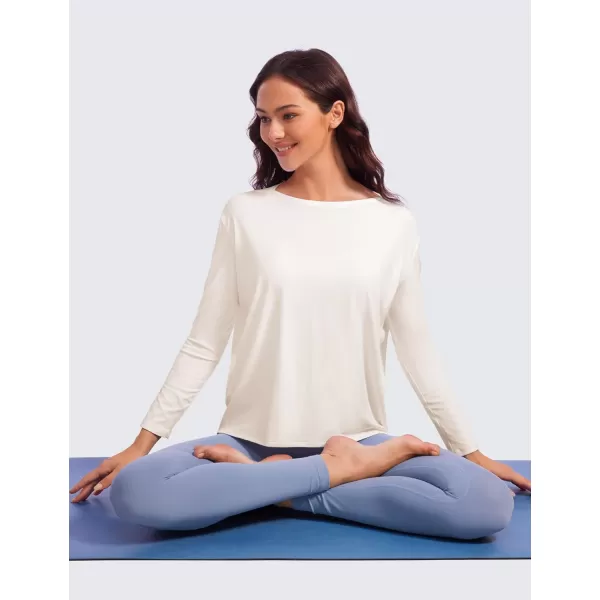 CRZ YOGA ButterluxeLight Long Sleeve Workout Tops for Women Loose Fit Athletic Yoga Shirts Casual Relaxed Fall ShirtWhite Apricot