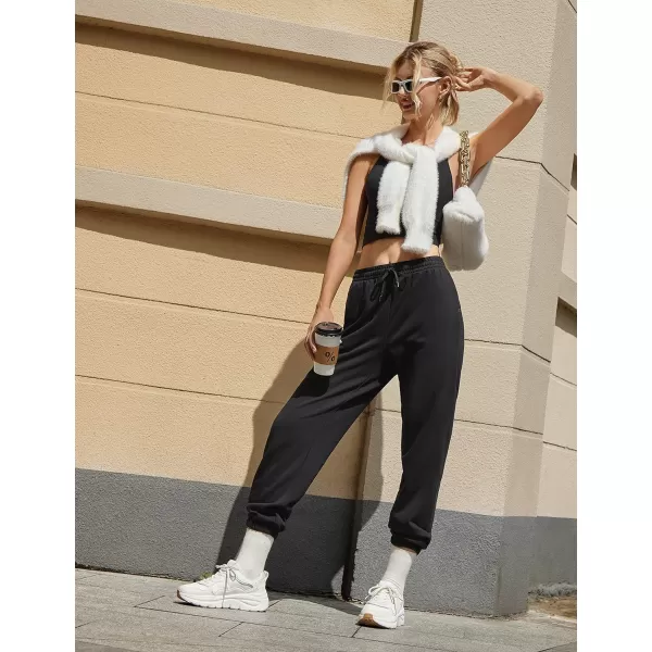 CRZ YOGA Cinch Bottom Sweatpants Women High Waisted Thick Cotton Sweat Pants with Pockets Casual Lounge Athletic JoggersBlack
